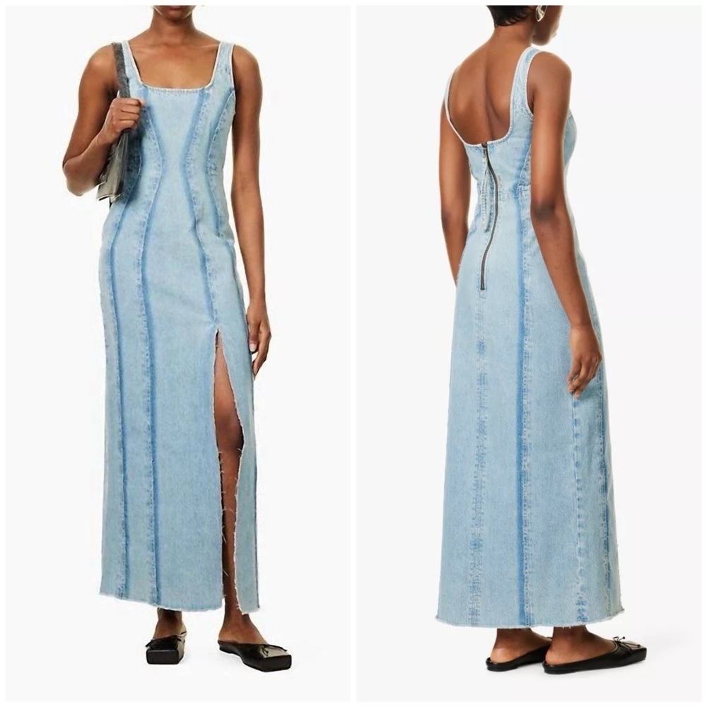 NWT DALA 31 Blue Canyon On Tap Paneled Organic Denim Midi Dress Seamed Sz 31